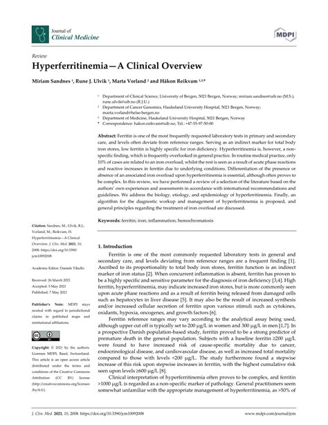 Hyperferritinemia—A Clinical Overview .